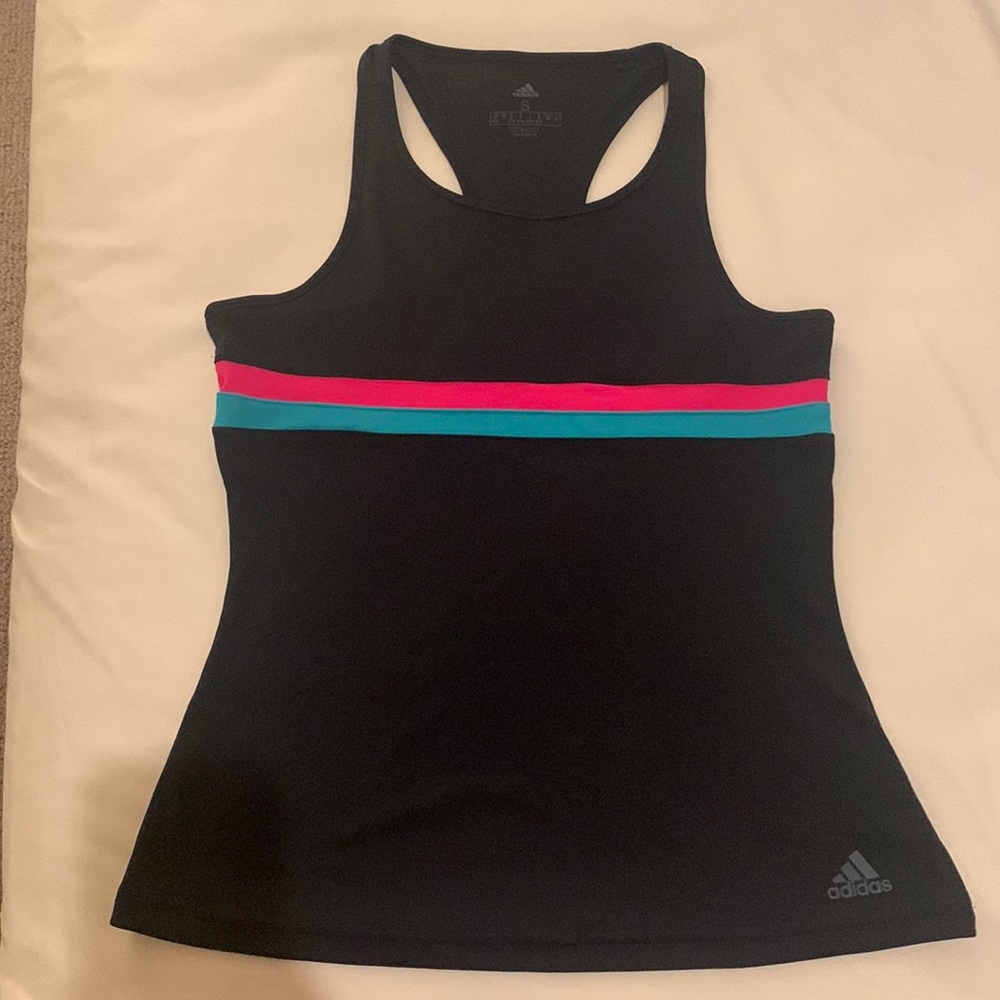 Adidas Climalite Workout Tank top - Navy with retro hot pink & teal stripe